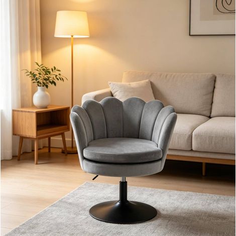 Sedia girevole 61.5x65x71-83 cm grigio scuro in velluto e metallo con altezza regolabile (1/3)