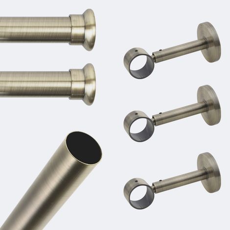 Kit de tringle à rideaux Bronze 250cm Diam.28mm Embout Chapeau - Fixation Mur - Boulet (1/3)
