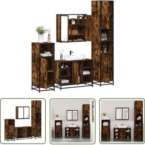 vidaXL 4-tlg. Badmöbel-Set Räuchereiche Holzwerkstoff (1/5)