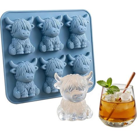 Silikon-Eiswürfelform, 3D-Mini-Eiswürfelform in Form eines Hochlandrindes für Whisky, Cocktails, Schokolade, Süßigkeiten und Seife (1/5)