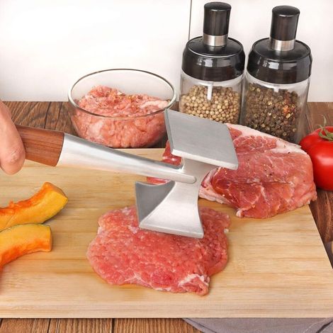 Juego de 2 martillos para carne, ablandador de carne resistente, martillo para filetes con mango de madera y aleación de zinc apta para uso alimentario, mazo de cocina 2 en 1, 26 cm (1/3)