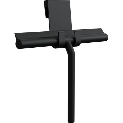 Raclette de douche noire avec support de salle de bain, raclette de douche en silicone de 21 cm pour le nettoyage des vitres, miroirs, carrelage et fenêtres. Accessoires de salle de bain. (1/5)