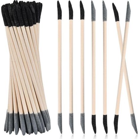 Set di 50 bacchette abrasive, a doppia faccia, grana 150/280, varie grane, per modellismo, hobby e creazione di gioielli, manico in legno, nero e (1/5)