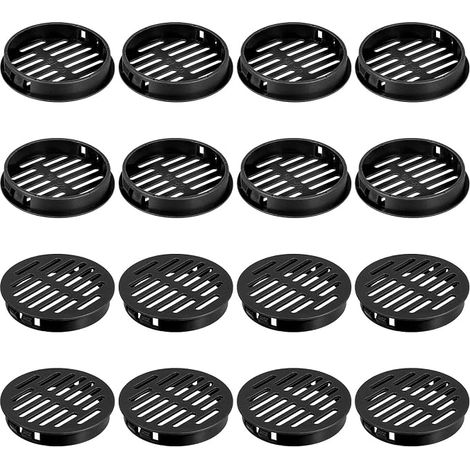 16Pcs 60mm/2.36" Circular Air Vent Grills For Soffite, Plastic Ventilation Cover For Soffite, Round Mesh Hole Grid Kitchen Cabinet Wardrobe, Black (1/5)