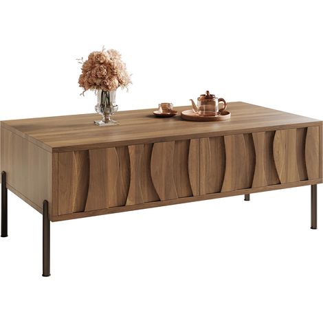 Table basse moderne de style rétro, meuble de salon. Dimensions : 105 cm (longueur) x 55 cm (largeur) x 41 cm (hauteur). (1/5)