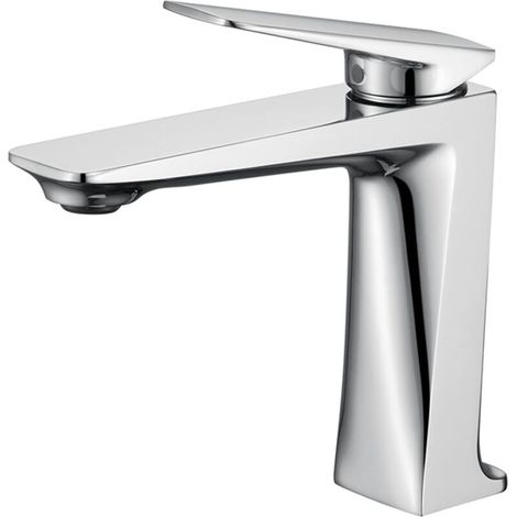 Single Handle Bathroom Sink Faucet, Single Hole Deck Mounted Basin Faucet for Bathroom Sink, Hot and Cold Basin Faucet with Water Supply Hose - Chrome
