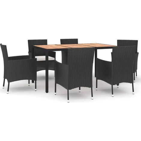 Maison Exclusive - Set da Pranzo da Giardino 7 pz Nero con Cuscini in Polyrattan