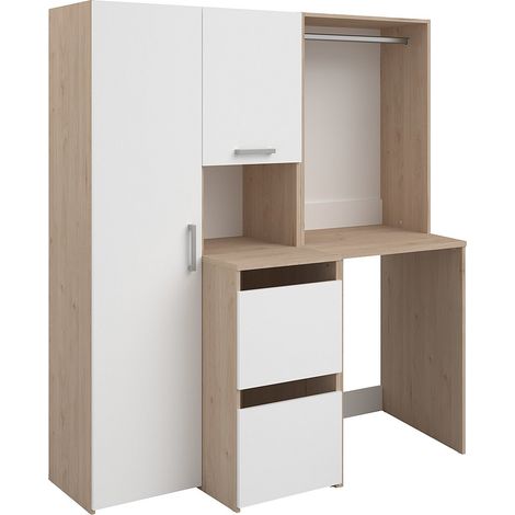 Mobile per lavatrice appendibiancheria, armadietti e colonna natur. chiaro e Bianco L157xH184cm - ERKANO