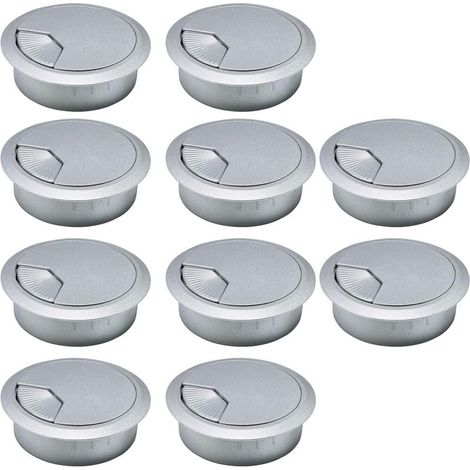 Pasacables de escritorio, cubiertas de cables de plástico ABS, organizadores de cables ajustables y extraíbles – Paquete de 10, 80 mm, plateado (1/5)