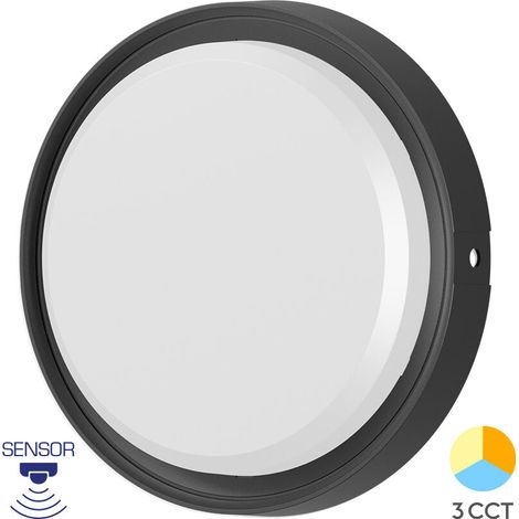 Applique murale ronde LED 18W Noir 3en1 IP65 détecteur (1/5)
