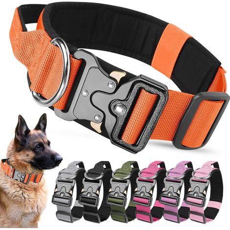 Collier tactique pour chien avec poignée de contrôle, nylon large réglable rembourré, pour moyen et grand chien, dressage, orange, L, accessoire animal (1/5)