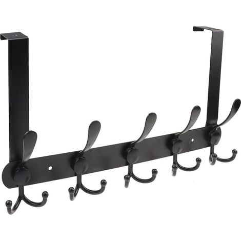 Türhaken aus Edelstahl, 5 Haken, Schlafzimmertürhaken, Haken, Badezimmer-Glastürhaken (323 schwarz, 5 Haken (405 lang), 9 cm Loch, Türhaken für die Rückseite)