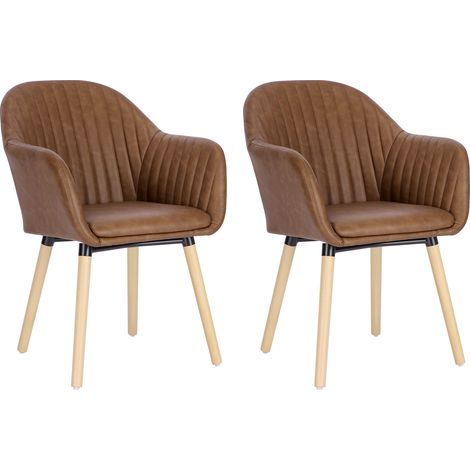 WOLTU 2 x Chaise de Salle à Manger en Similicuir Surface, Pieds en Bois Massif, Chaise de Salon, Marron BH336br-2 (1/4)