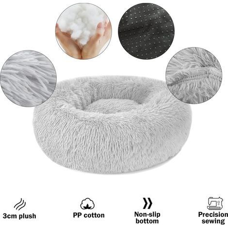 Runder, weicher Hunde- und Katzenkorb - Beruhigendes Anti-Stress-Plüschkissen für Katzen und Hunde, bequemes, waschbares Donut-Bett für kleine und mittelgroße Katzen und Hunde (grau, 60 cm) (1/4)