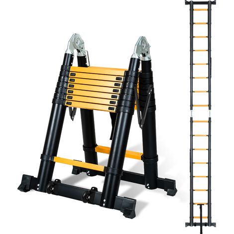 Wolketon Profi Teleskopleiter 5M schwarz Aluminium 150kg Tragkraft Mehrzweckleiter rutschfeste Gummifüße