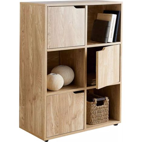 Free Standing 6 Cube Storage Cabinet Shelves Bookcase Wooden Display Unit Oak (1/3)