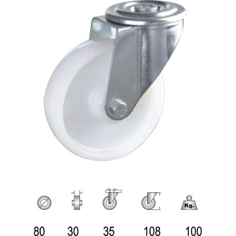WOLFPACK LINEA PROFESIONAL rueda industrial nylon pasante   80mm (1/3)