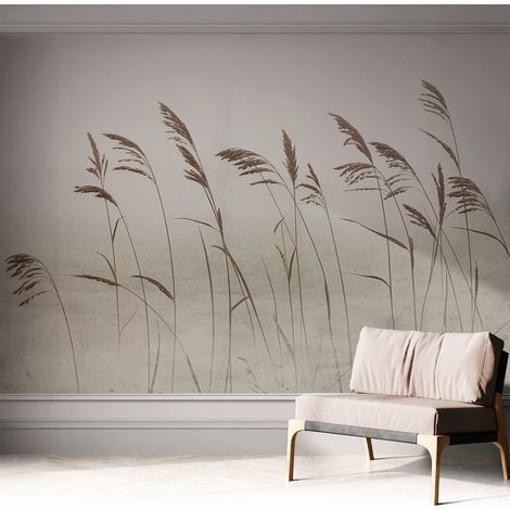 Tapete adhésive moderne pour salon et chambre à coucher Décoration rapide avec colle Herbes dans la brume 312x219 cm (1/5)