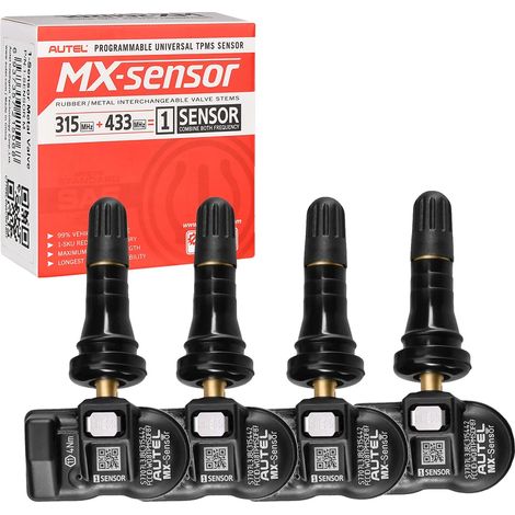 Sensor TPMS, compatible con 315MHz y 433MHz, fácil instalación, paquete de 4 sensores de goma. (1/2)