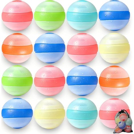 Bombe a Eau Réutilisables Auto-obturantes, 16 Pièces Ballons d'eau Réutilisables en Silicone pour Extérieur, Parcs Aquatiques, Plages et jeux Familiaux, Jouet d'été pour Enfants et Adultes (1/5)