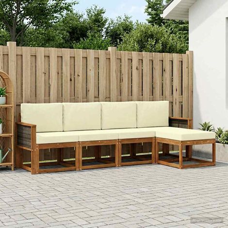 Set divano da giardino modulare in legno massello di acacia 5 posti, naturale e crema - PANGIVO (1/5)