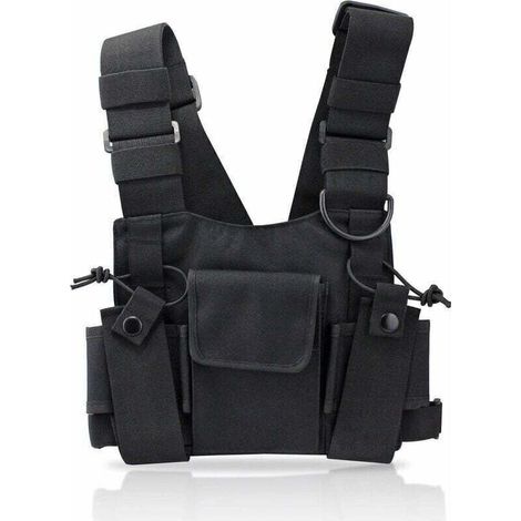 Radio Talkie walkie Poche de Poitrine, Sacs Harnais Sacs à Dos en Nylon Pack Holster Radios bidirectionnelles Carry Case Holder Bandoulière Réglable pour Police, Atelier de Production, (1/4)