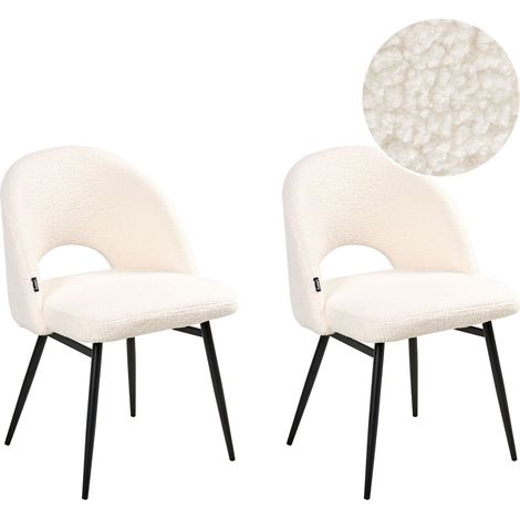 Set di 2 sedie da pranzo tessuto bouclè bianco e metallo braccioli e schienale con apertura Onaga II