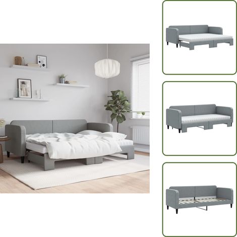 The Living Store Tagesbett Ausziehbar mit Matratze Hellgrau 80x200 cm Stoff - Sofa Bett - Schlafcouch - Gästebett - Tagesbett - Wohnzimmer Möbel
