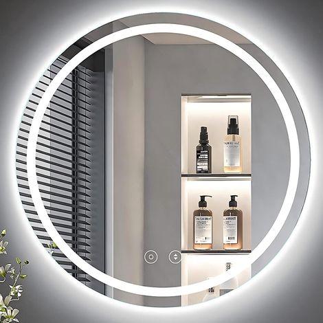 Dripex Miroir Salle de Bain avec Eclairage 60cm, Miroir LED Rond avec Anti-buée, 3 Couleurs Lumière, Dimmable, Fonction Mémoire, HD Verre Trempé, Capteur Tactile, IP44
