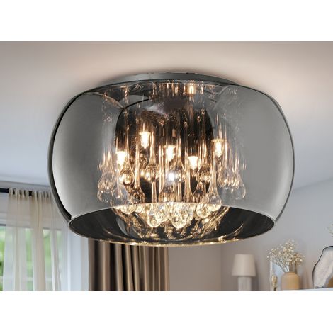 Kristall LED Deckenleuchte Glas Chrom verspiegelt & Rauchglas Optik Ø 40cm (1/5)
