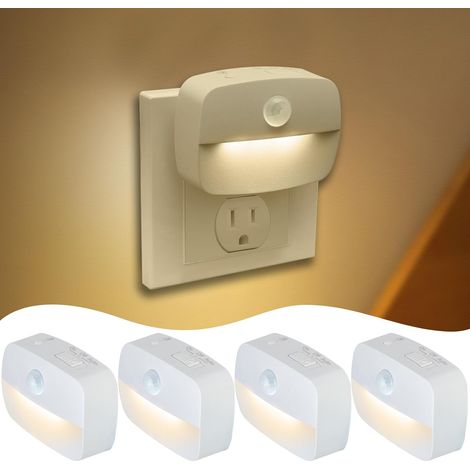 4 Stück – Steckdosen-Nachtlicht mit Bewegungsmelder – stufenlos dimmbar von 10 bis 60 Lumen, 3 Modi und Speicherfunktion – für Schlafzimmer, Toilette, Flur (1/4)