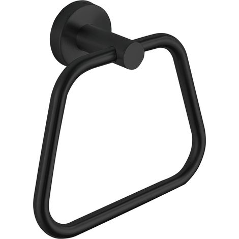 Anillo toallero negro, acero inoxidable 304, diseño trapezoidal, para baño y cocina.