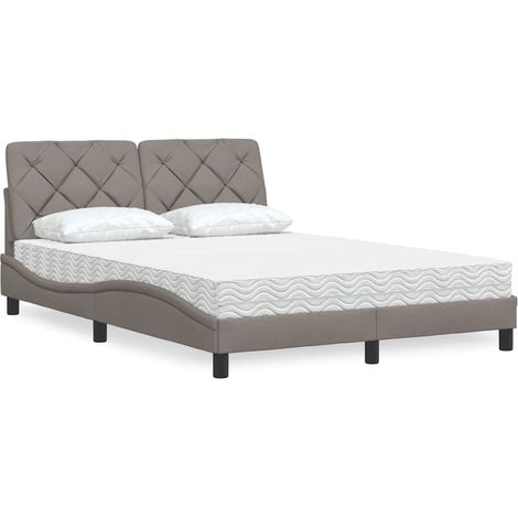 Bett mit Matratze Taupe 140x190 cm Stoff