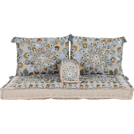 DKD Home Decor Fauteuil jardin coton bleu beige 155x76x65 cm (1/5)
