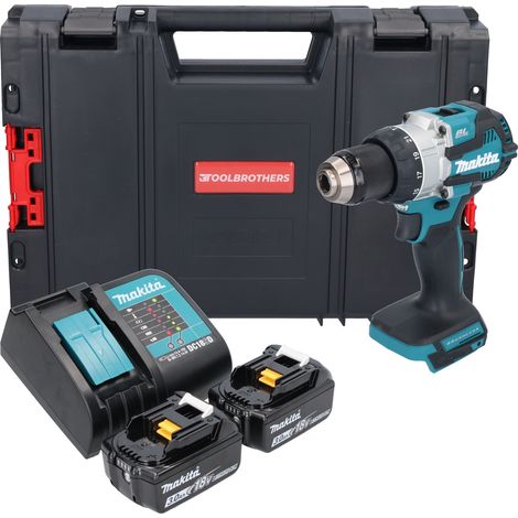 Makita DHP 489 SFJ-R Akku Schlagbohrschrauber 18 V 73 Nm Brushless + 2x Akku 3,0 Ah + Ladegerät + RHINO (1/5)