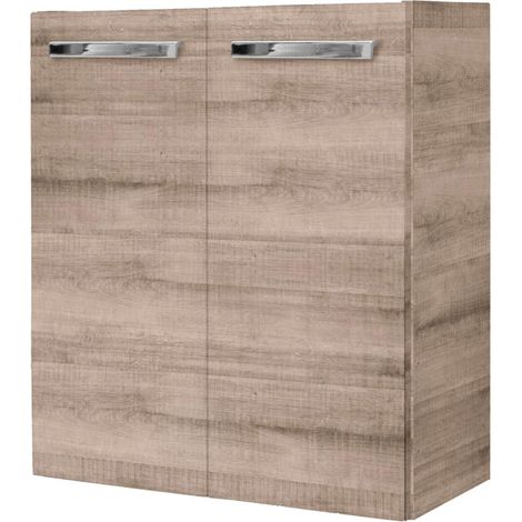 Fackelmann A-VERO Waschbeckenunterschrank schmal – Unterschrank für Waschtisch im Gäste-WC (52 cm x 60 cm x 24 cm) – 2 Türen – SBC Badezimmerschrank hängend in Braun hell"-"86038 (1/3)