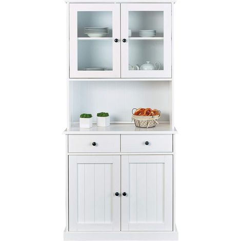 Inter Link - Vetrina - Buffet - Mobile da sala - Stile country - Vetrina - Vetrina a libera installazione - Pino massiccio - 4 ante - 2 cassetti - Westerland 55.1 - Bianco (1/5)