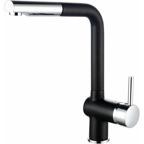 ROUSSEAU Robinet mitigeur de cuisine Matsouko - Avec douchette - Gris chrome et noir