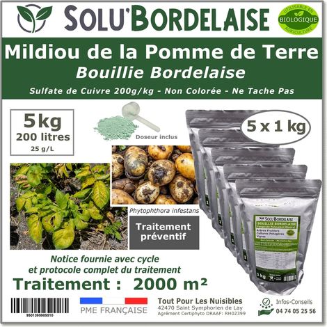 Bouillie Bordelaise Non Colorée spécial Mildiou de la pomme de terre, SOLU'BORDELAISE - Sachet de 5 kg (1/5)