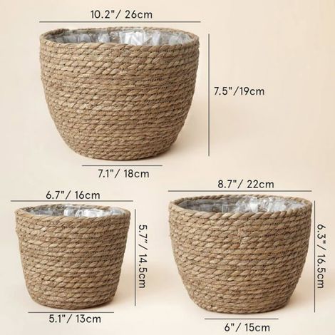 Cache-pots de fleurs - - Lot de 3 - Jonc de mer - Marron - Étanche marron Femeo (1/5)