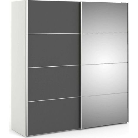 Dmora - Guardaroba 2 ante Cerreto, Mobile camera da letto, Cabina armadio portabiti, Armadio appendiabiti, 182x64 h202 cm, Grigio e Bianco