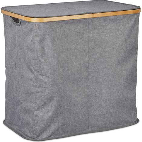 Cesto per biancheria a due scomparti pieghevole 74 litri pratico con coperchio design moderno in tessuto grigio 130007571