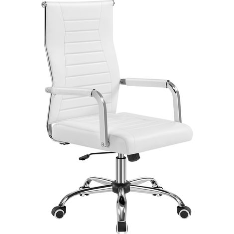 Yaheetech Sedia/Poltrona da Ufficio Ergonomica con Schienale Alto Reclinabile in Finta Pelle da Scrivania a Rotelle Girevole Altezza Regolabile Bianca (1/5)