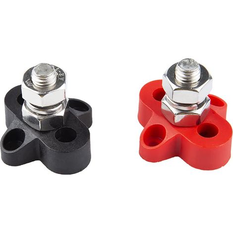 par de bloques de terminales de barra colectora, borne de alimentación aislado, juego de terminales de unión de batería M8, perno único para camiones, autocaravanas y barcos de 12-48 V - rojo/negro (1/5)