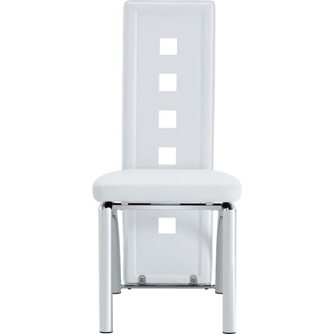 Ensemble table ronde en verre trempé 88 cm avec 4 chaises blanches en PU à motif géométrique (1/5)