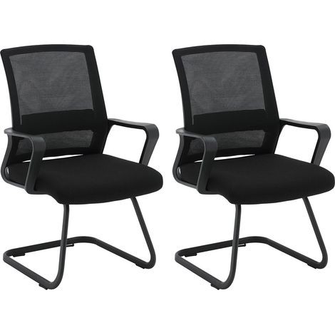 Set 2 Sedie Visitatori da Ufficio 59x48x91h cm per Riunioni Conferenza e Sala d'attesa Nera (1/5)