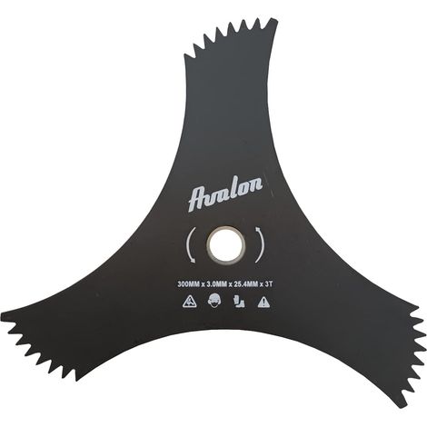 Avalon - Disco a 3 Punte dentate Universale 300 x 25,4 x 3 mm per decespugliatore, Lama per Tagliare Erba densa, Acciaio da 3 mm (1/4)