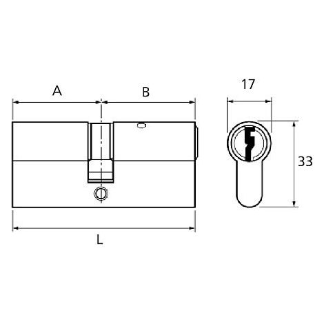 Tesa Assa Abloy, 52003030L, Cilindro standard, TE5, camma corta, chiave - Chiave, ottone, 30 x 30 mm