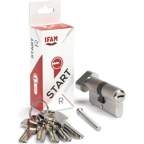 Cylinder Start STRP3030N Serrure de sécurité cylindrique nickelée 30 x 30 mm avec 5 clés de sécurité en acier nickelé, cylindre profilé européen, porte intérieure et extérieure