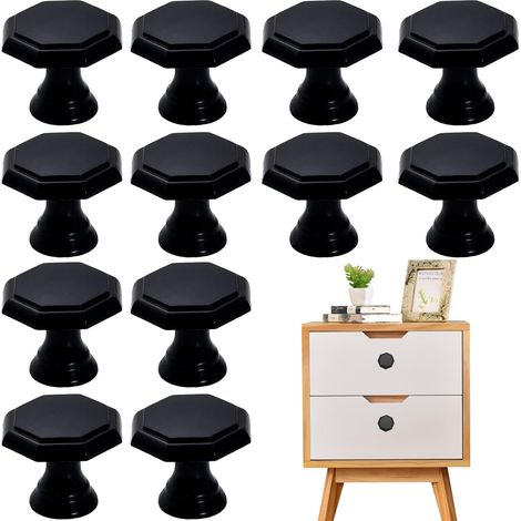 12 pomos para armarios en negro mate, pomos para armarios de cocina, herrajes para armarios de un solo orificio, tiradores para cajones de cómoda, tiradores para armarios de baño y cocina, aleación de (1/5)